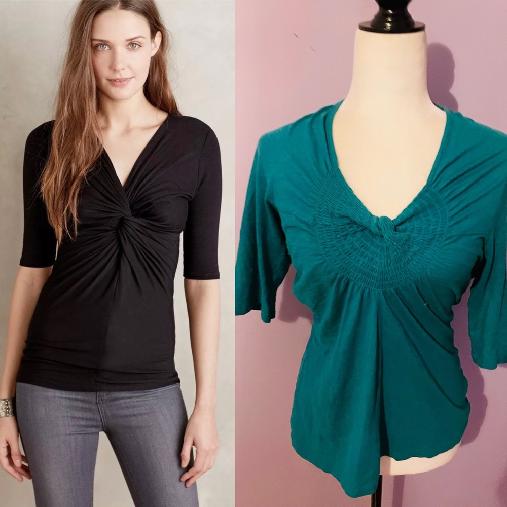 Anthropologie teal Twist-Front Tee Top by Deletta